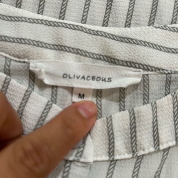 Olivaceous Women’s Medium Striped Button Down Tie Front Blouse - Picture 3 of 5